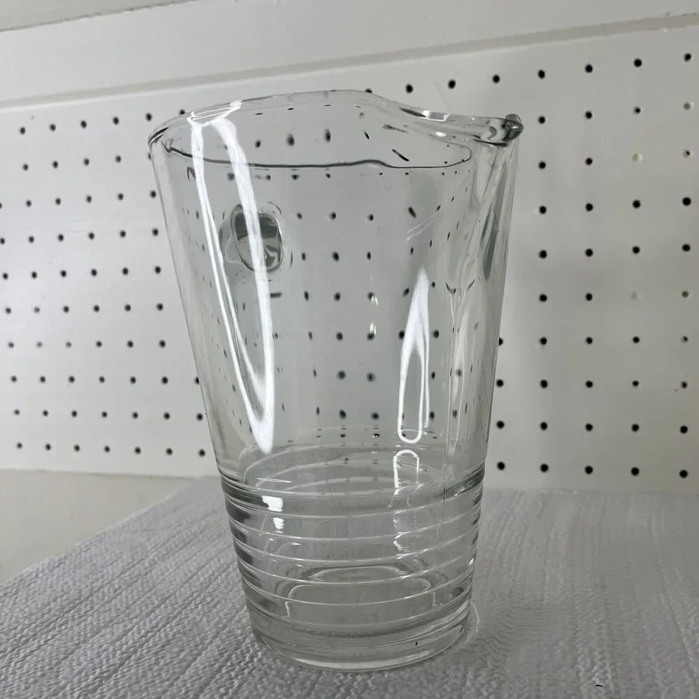 Ikea Clear Glass Svepa Pitcher 32 oz Embossed Ribbed Rings Discontinued